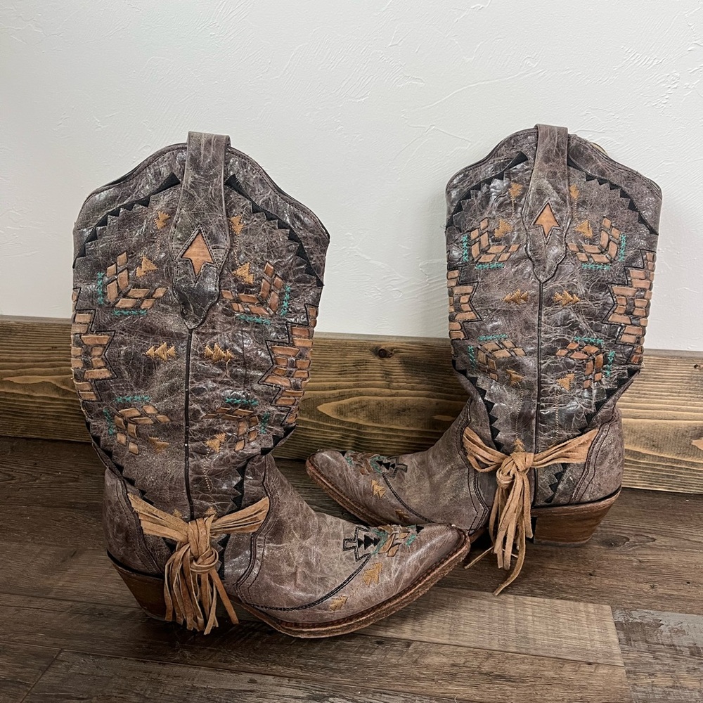 Corral Cowboy Boots Told Cango Tobacco w/ Fringe Tassel - Picture 3 of 13